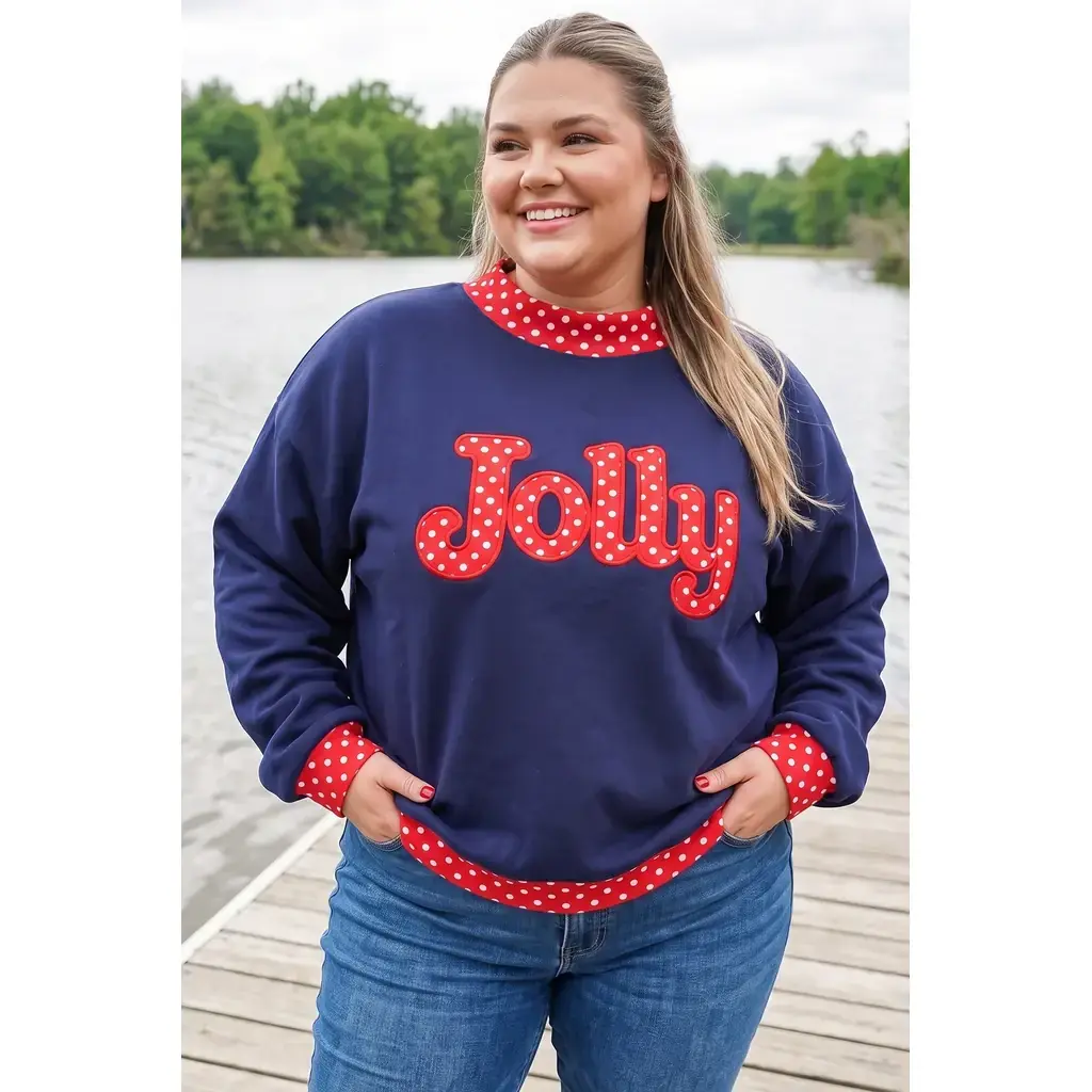 Dirty blue Casual Polka Dot Patchwork Letter Graphic Plus Size Sweatshirt - Image 2