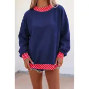 Dirty blue Colorblock Polka Dot Contrast Trim Oversized Sweatshirt