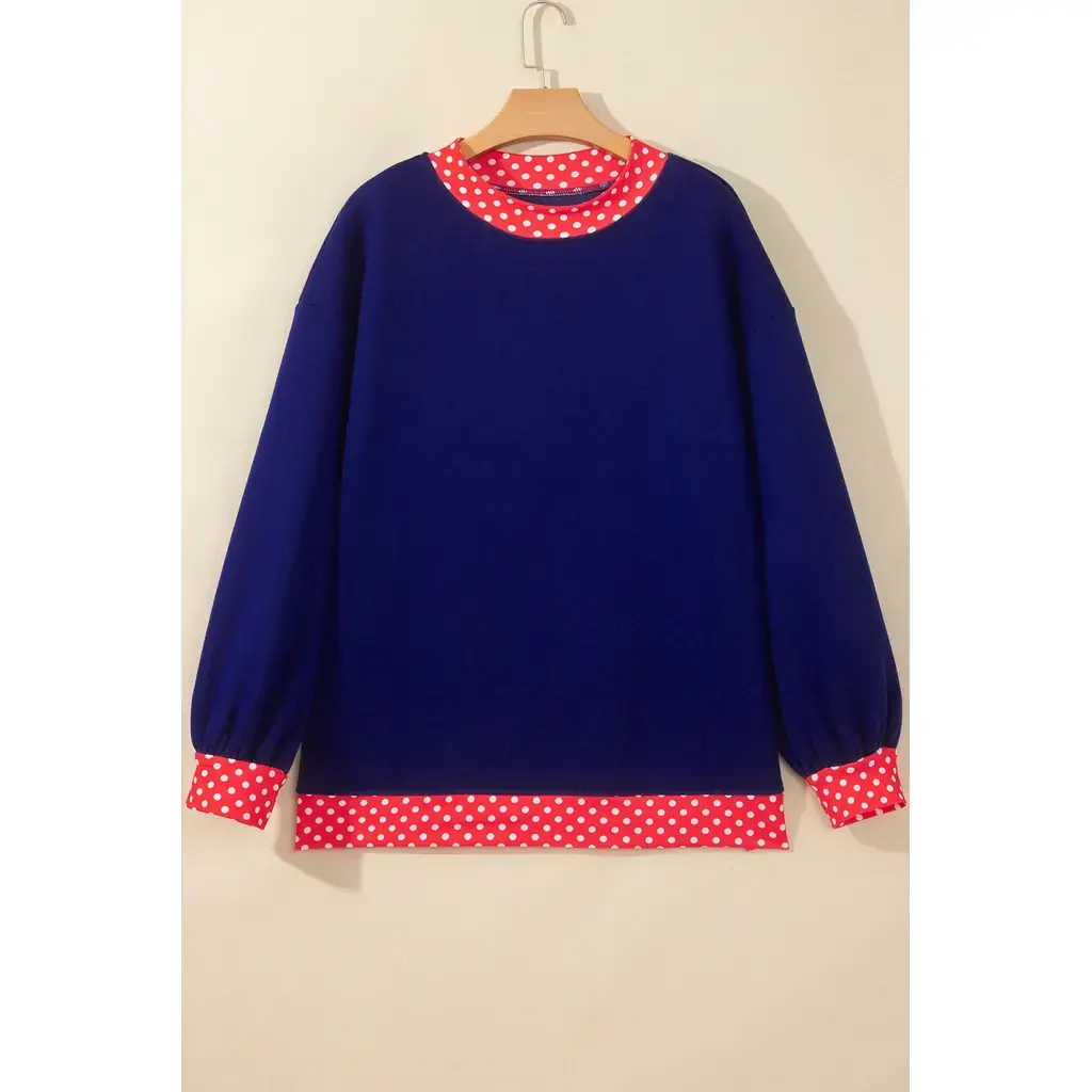 Dirty blue Colorblock Polka Dot Contrast Trim Oversized Sweatshirt - Image 2