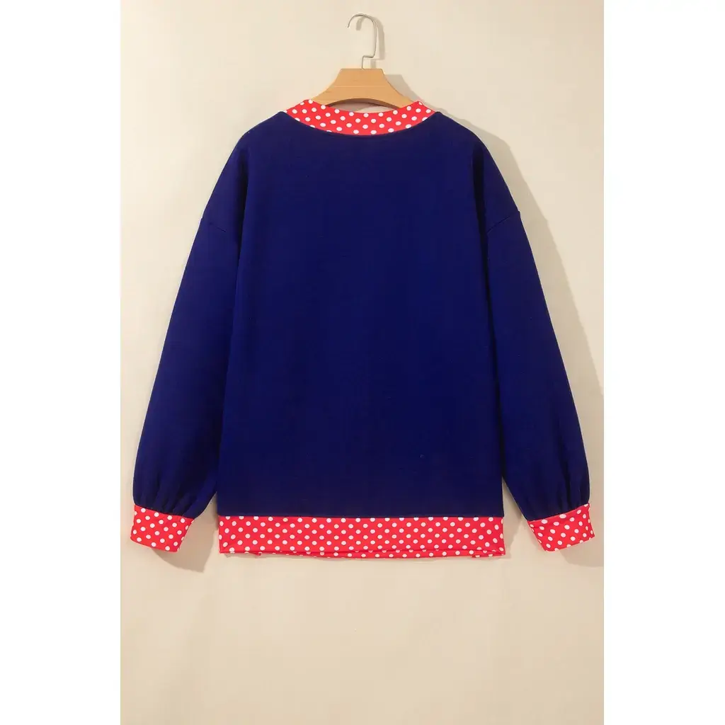 Dirty blue Colorblock Polka Dot Contrast Trim Oversized Sweatshirt - Image 3