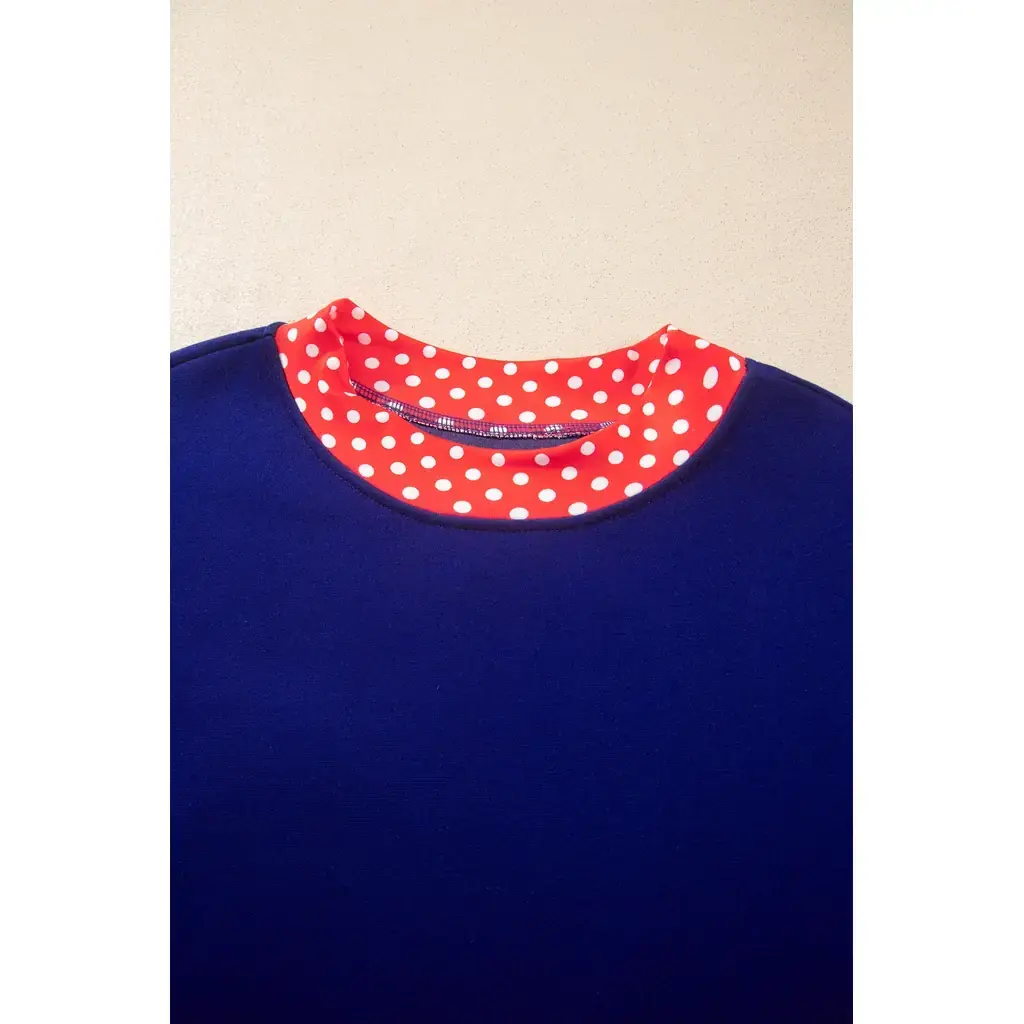 Dirty blue Colorblock Polka Dot Contrast Trim Oversized Sweatshirt - Image 4