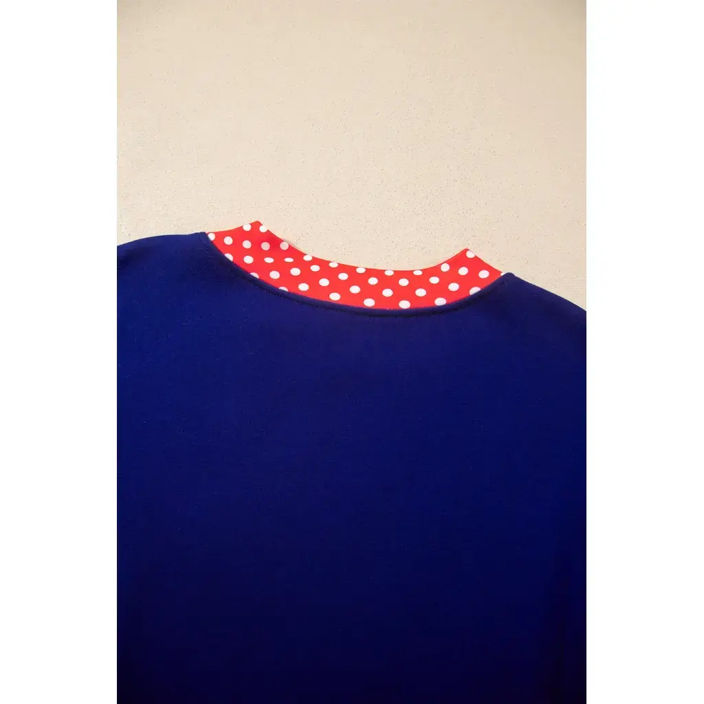 Dirty blue Colorblock Polka Dot Contrast Trim Oversized Sweatshirt - Image 5