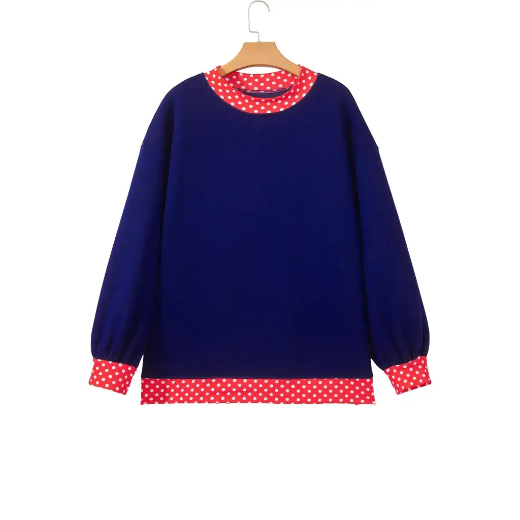 Dirty blue Colorblock Polka Dot Contrast Trim Oversized Sweatshirt - Image 10