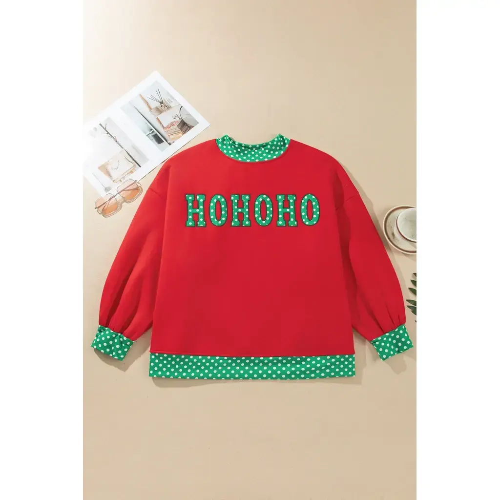 Fiery Red Casual Polka Dot Patchwork Letter Graphic Plus Size Sweatshirt - Image 2