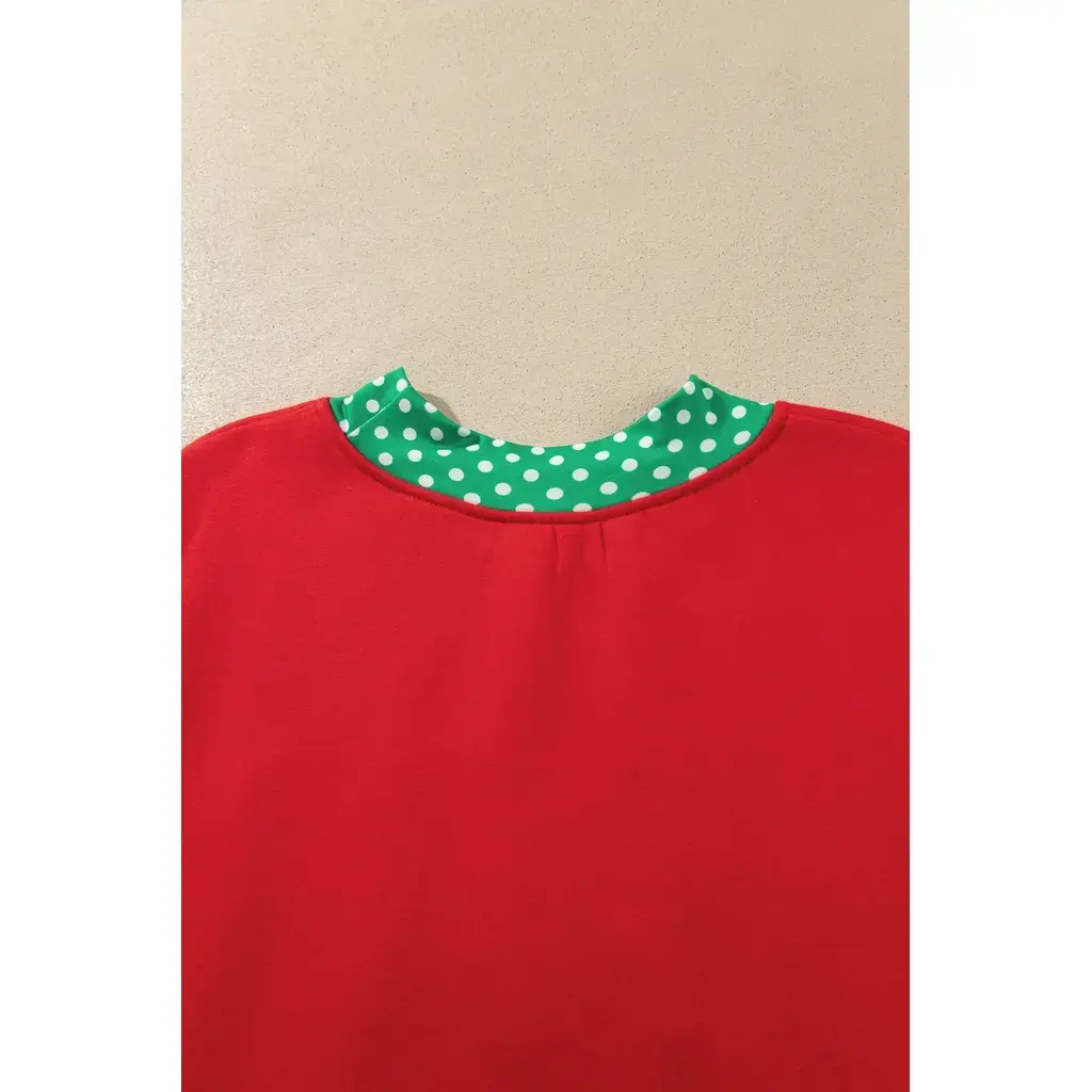 Fiery Red Casual Polka Dot Patchwork Letter Graphic Plus Size Sweatshirt - Image 4