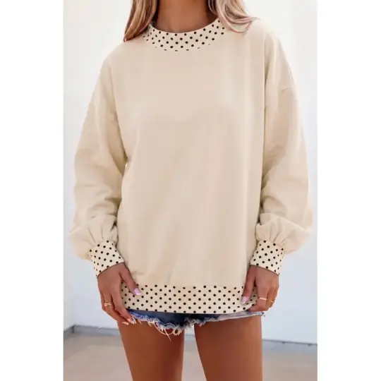 Jet Stream Colorblock Polka Dot Contrast Trim Oversized Sweatshirt