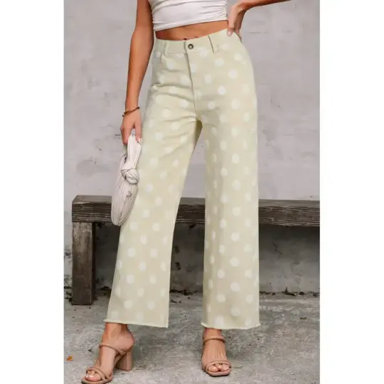Khaki Polka Dot Print Raw Hem Shift Jeans