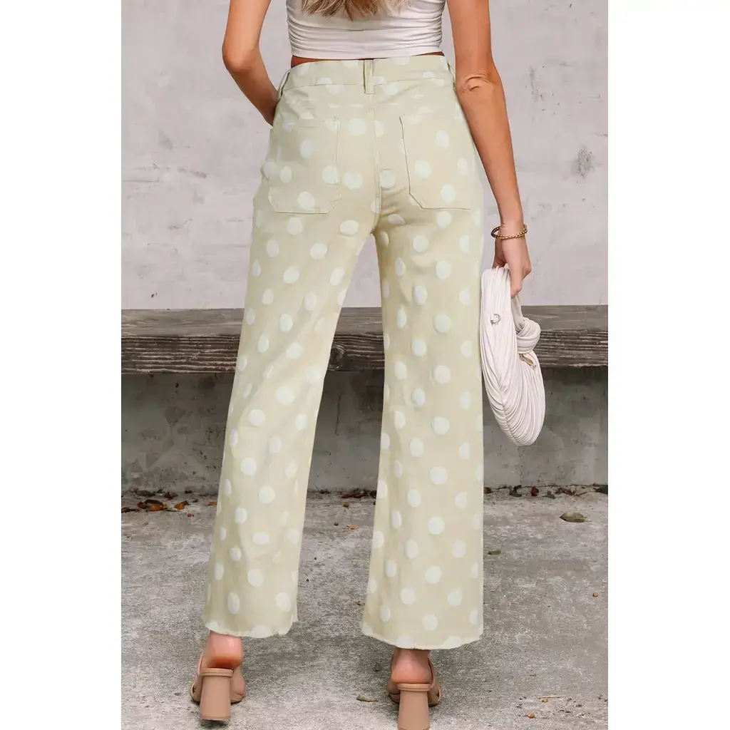 Khaki Polka Dot Print Raw Hem Shift Jeans - Image 2