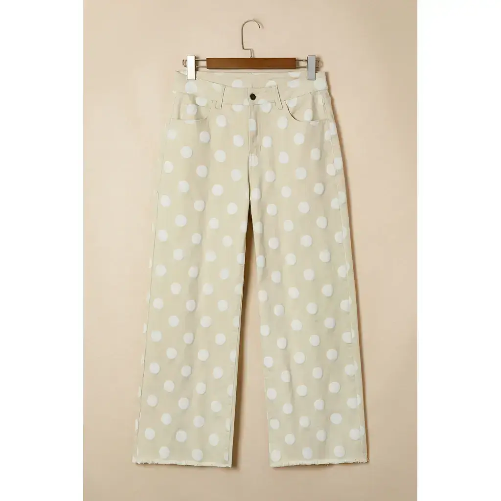Khaki Polka Dot Print Raw Hem Shift Jeans - Image 3