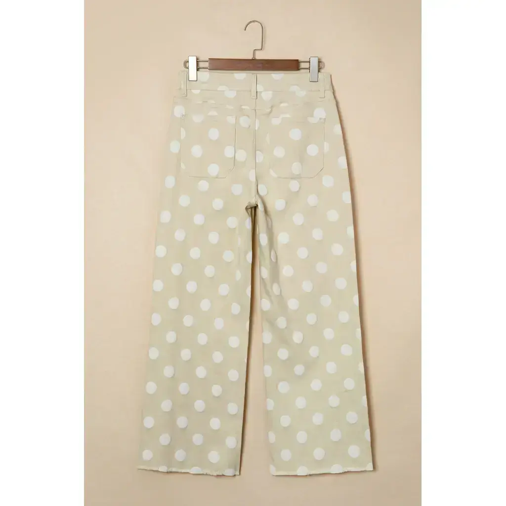Khaki Polka Dot Print Raw Hem Shift Jeans - Image 4