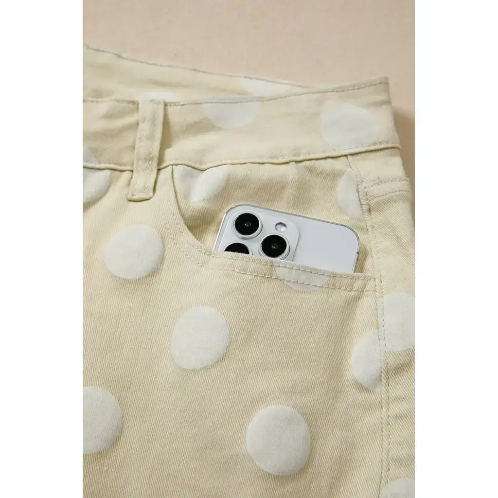 Khaki Polka Dot Print Raw Hem Shift Jeans - Image 5