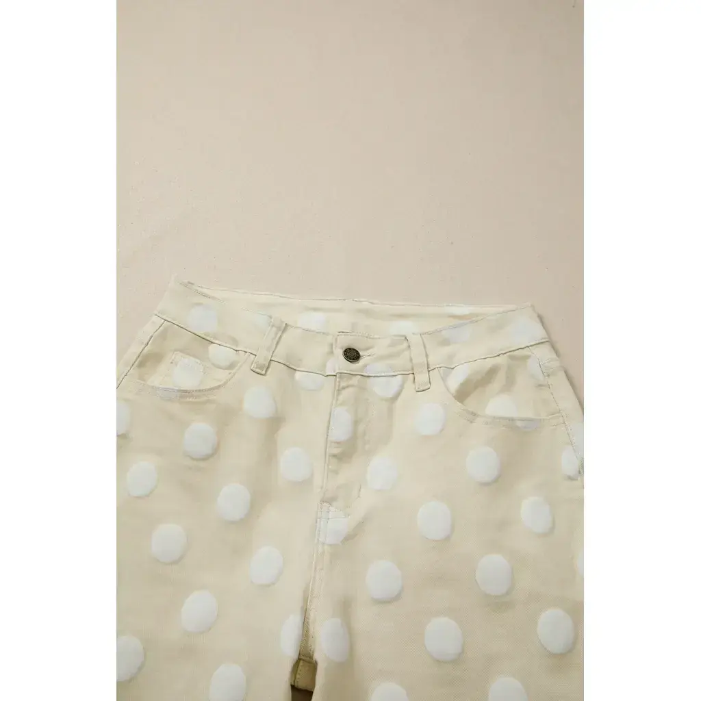 Khaki Polka Dot Print Raw Hem Shift Jeans - Image 14