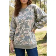 Multicolour Camo Print Ribbed Trim Casual Pullover Sweatshirt