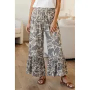 Multicolour Camo Print Wide Leg Casual Pants