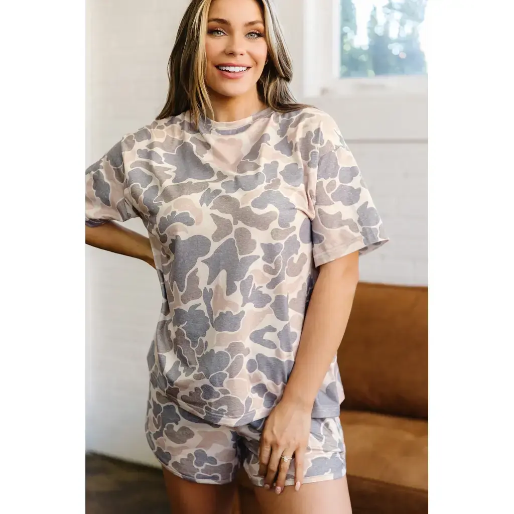 Multicolour Camouflage Loose Tee Drawstring Shorts 2pcs Outfit - Image 7
