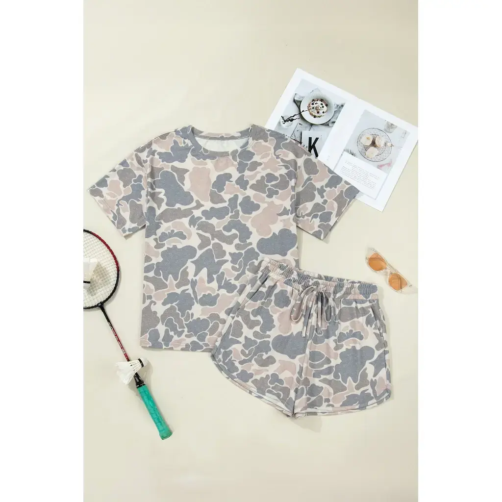 Multicolour Camouflage Loose Tee Drawstring Shorts 2pcs Outfit - Image 11
