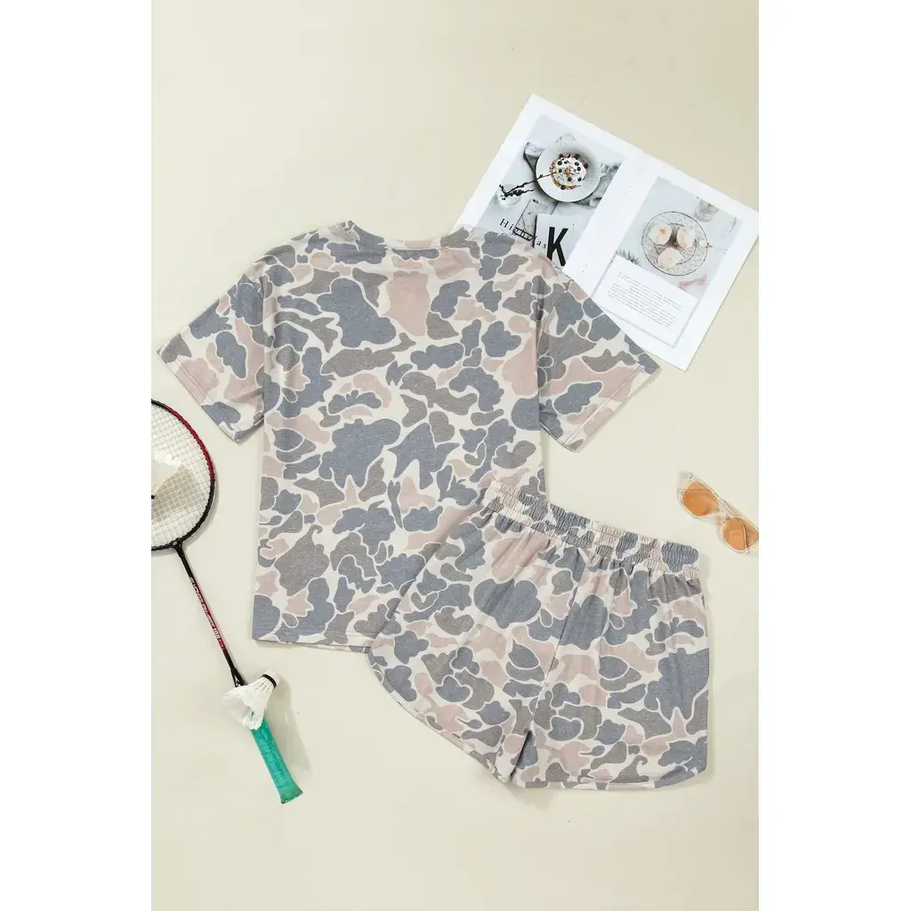 Multicolour Camouflage Loose Tee Drawstring Shorts 2pcs Outfit - Image 12