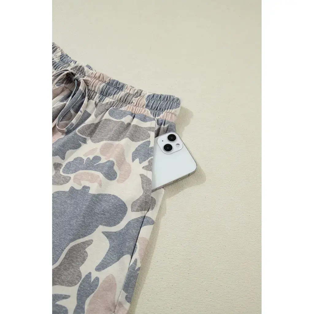 Multicolour Camouflage Loose Tee Drawstring Shorts 2pcs Outfit - Image 14