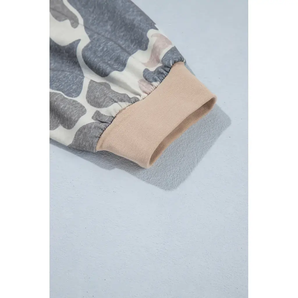 Multicolour Camouflage Patchwork Colorblock 2pcs Long Sleeve Top and Shorts Set - Image 8