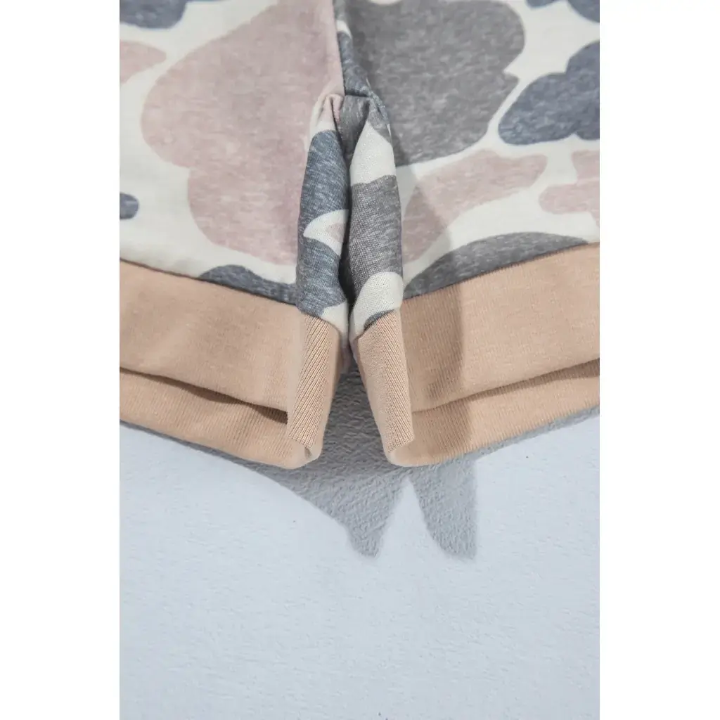 Multicolour Camouflage Patchwork Colorblock 2pcs Long Sleeve Top and Shorts Set - Image 14