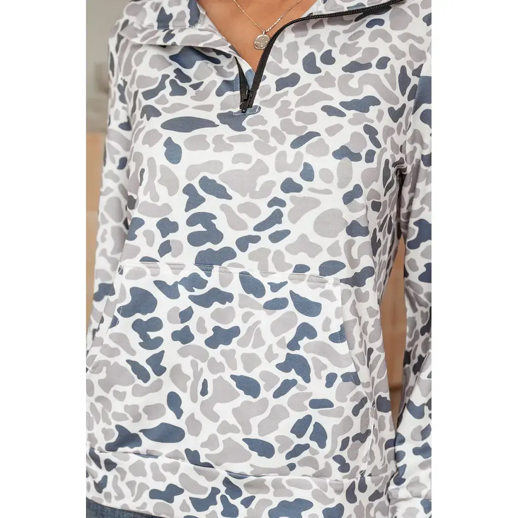 Multicolour Camouflage Print Kangaroo Pocket Zip Collar Pullover Sweatshirt - Image 7