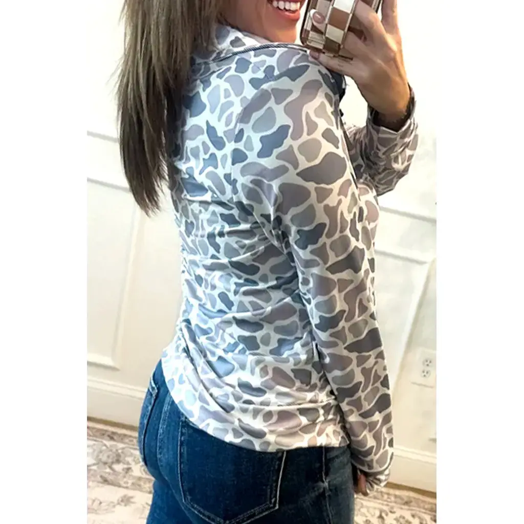 Multicolour Camouflage Print Kangaroo Pocket Zip Collar Pullover Sweatshirt - Image 9