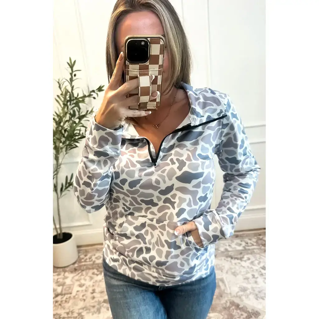 Multicolour Camouflage Print Kangaroo Pocket Zip Collar Pullover Sweatshirt - Image 11