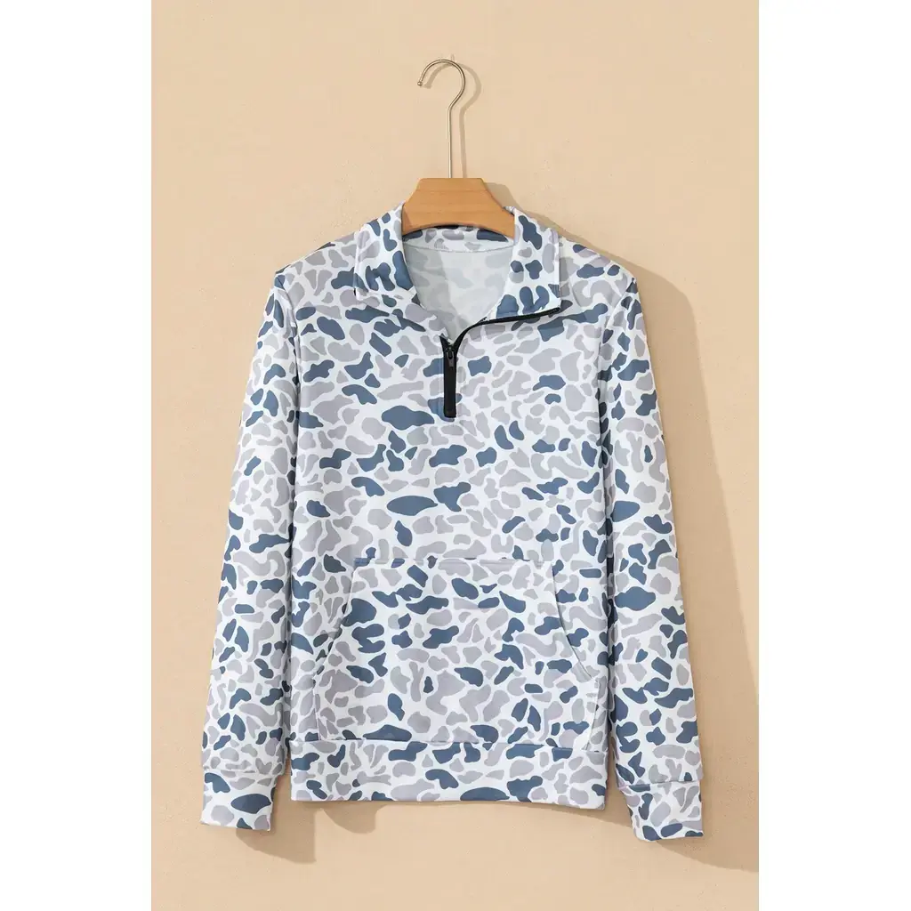 Multicolour Camouflage Print Kangaroo Pocket Zip Collar Pullover Sweatshirt - Image 12