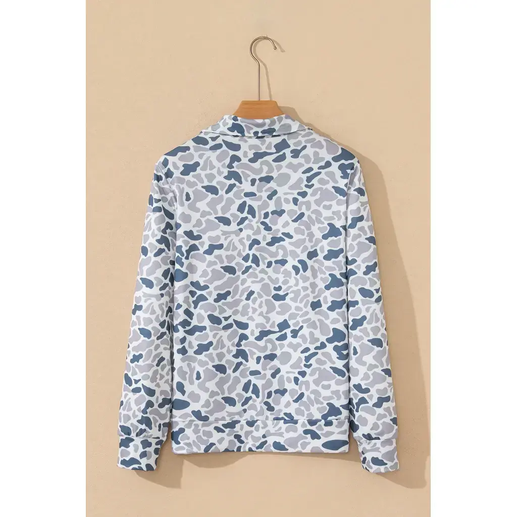 Multicolour Camouflage Print Kangaroo Pocket Zip Collar Pullover Sweatshirt - Image 13