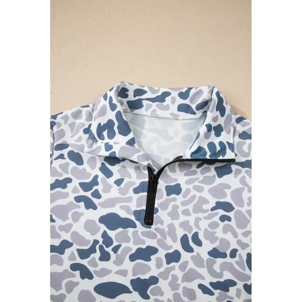 Multicolour Camouflage Print Kangaroo Pocket Zip Collar Pullover Sweatshirt - Image 15
