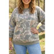 Multicolour Camouflage Print Shift Silhouette Long Sleeve Plus Size Sweatshirt