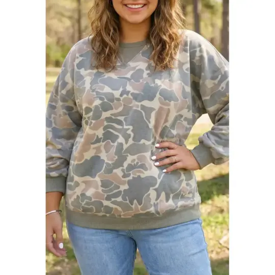 Multicolour Camouflage Print Shift Silhouette Long Sleeve Plus Size Sweatshirt