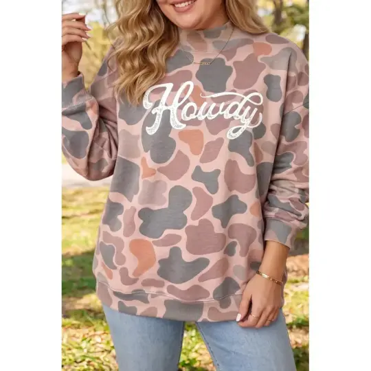 Multicolour Camouflage Western Graphic Plus Size Sweatshirt