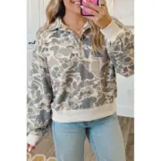 Multicolour Casual Camouflage Collar Pullover Sweatshirt