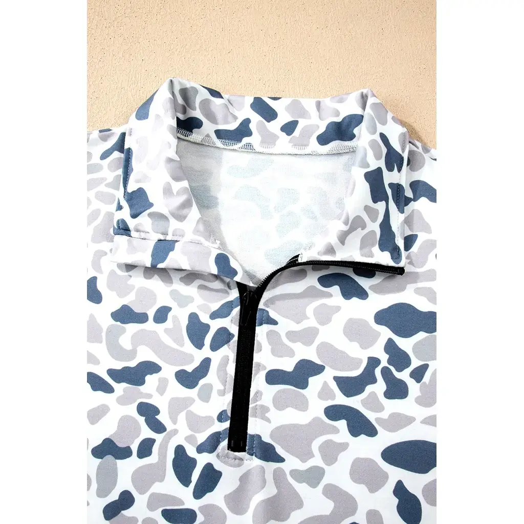 Multicolour Plus Camouflage Print Quarter Zip Kangaroo Pocket Pullover Sweatshirt - Image 15