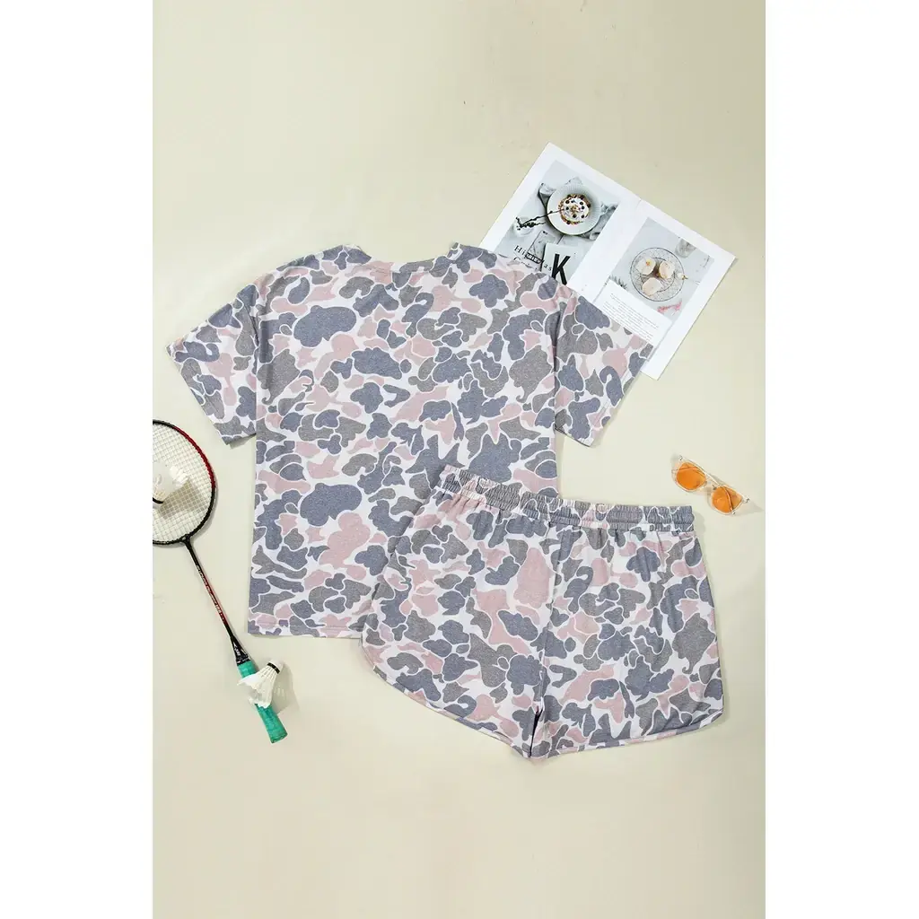 Multicolour Plus Size Camouflage Print Casual Tee and Shorts Set - Image 10