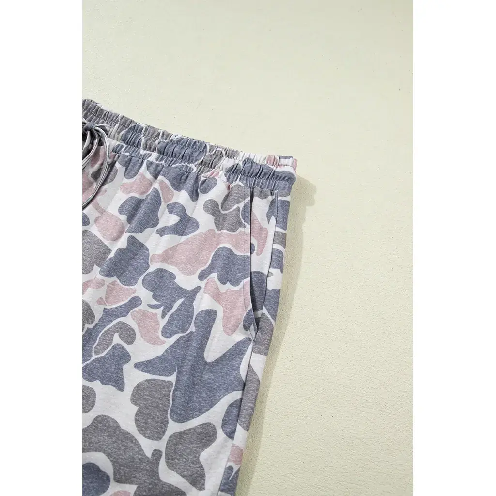 Multicolour Plus Size Camouflage Print Casual Tee and Shorts Set - Image 16