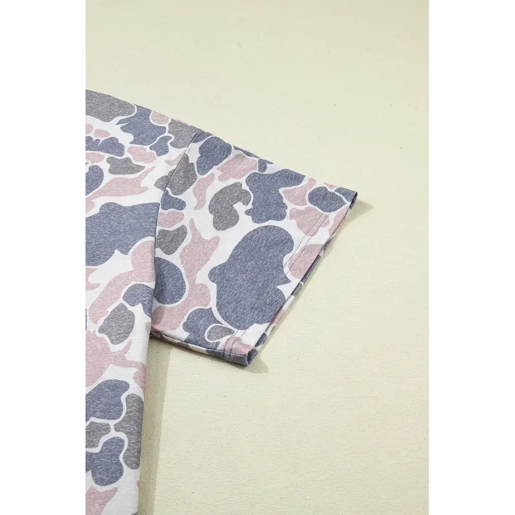 Multicolour Plus Size Camouflage Print Casual Tee and Shorts Set - Image 17