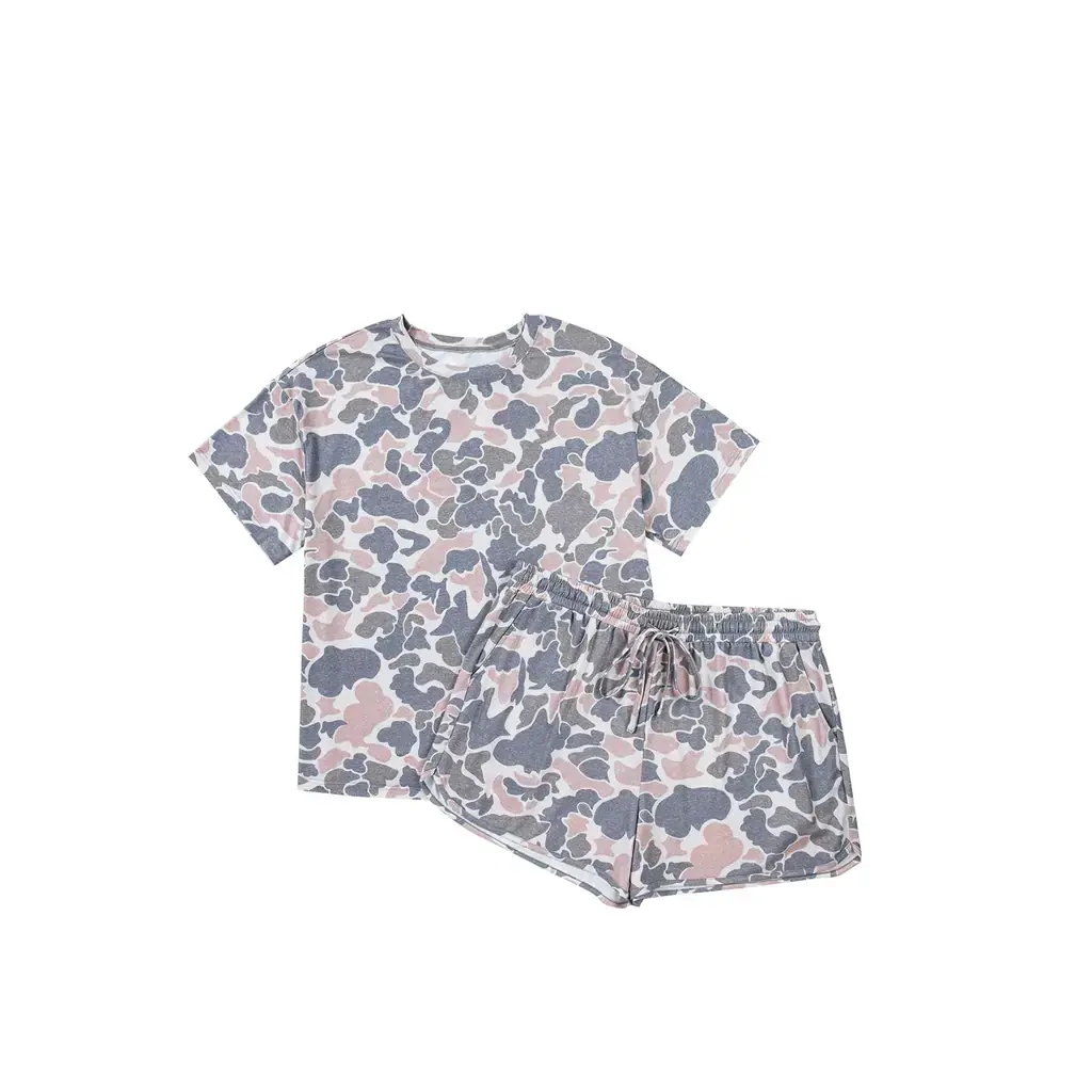 Multicolour Plus Size Camouflage Print Casual Tee and Shorts Set - Image 21