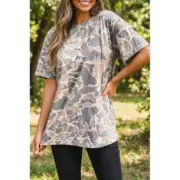 Multicolour Retro Camouflage Print Womens Casual T Shirt