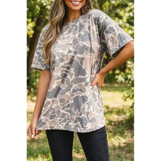 Multicolour Retro Camouflage Print Womens Casual T Shirt