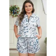 Multicolour Zip up Tee and Short Plus Size Camo Set