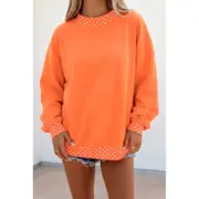 Orange Colorblock Polka Dot Contrast Trim Oversized Sweatshirt