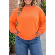 Orange Polka Dot Patchwork Round Neck Plus Size Sweatshirt