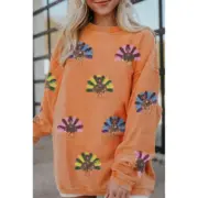 Orange Turkey Graphic Corded Baggy Sweatshirt