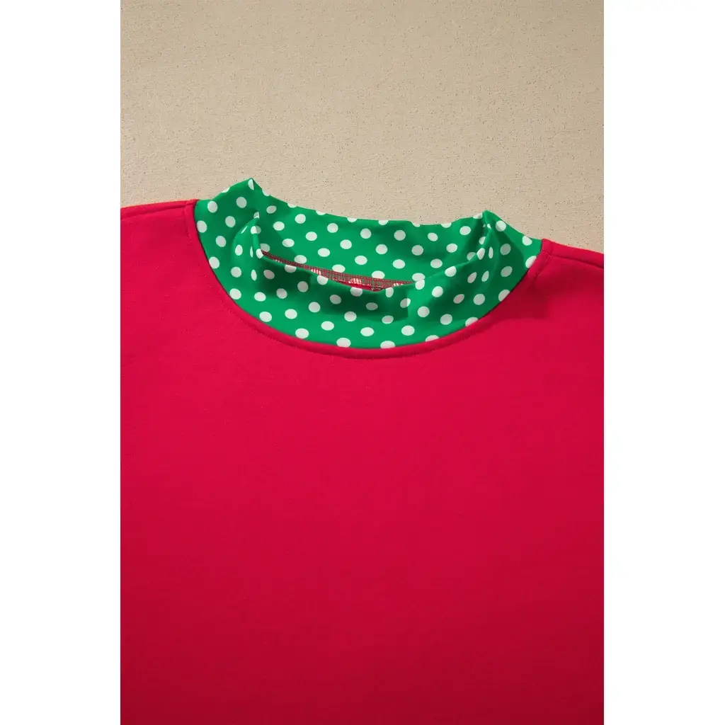 Racing Red Colorblock Polka Dot Contrast Trim Oversized Sweatshirt - Image 4