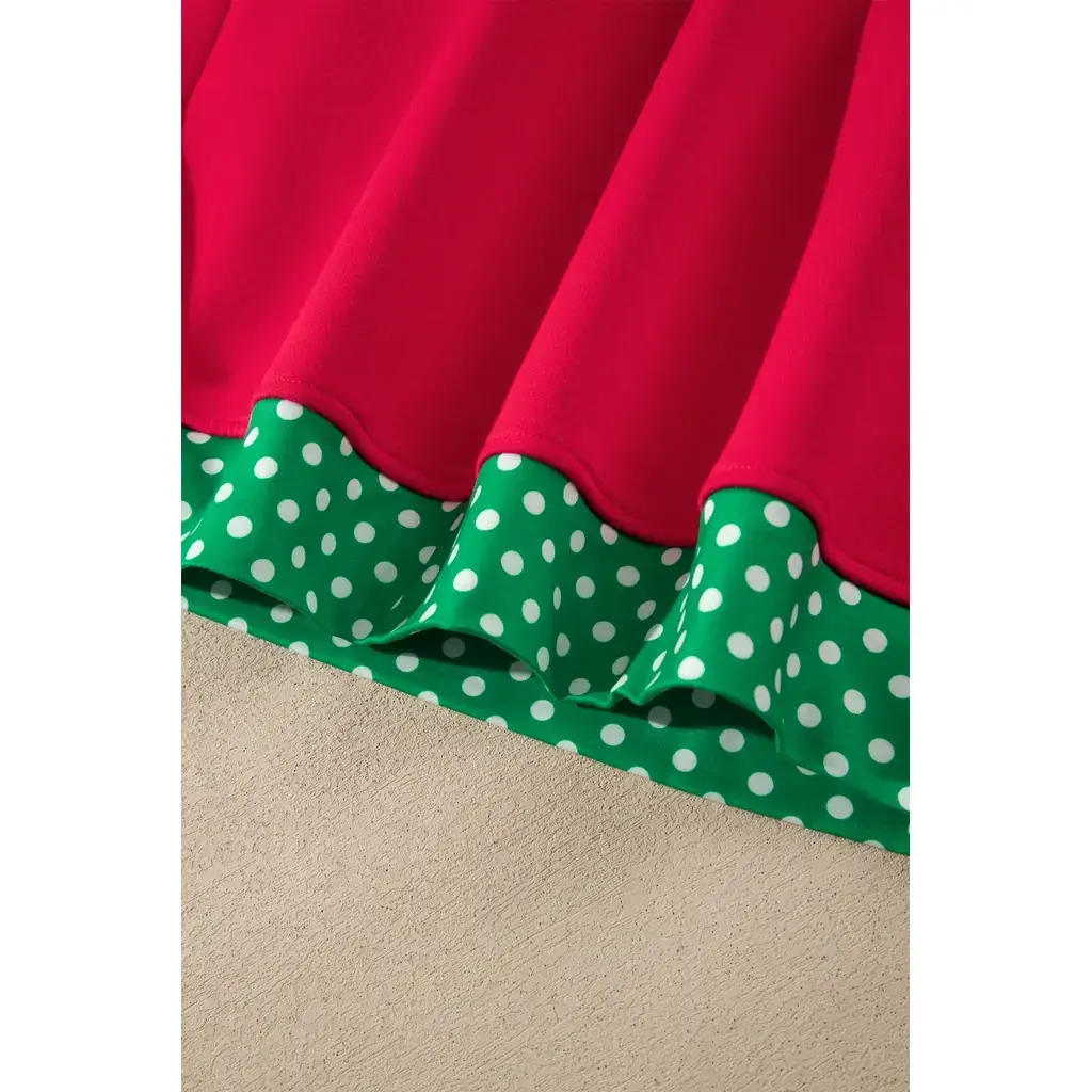 Racing Red Colorblock Polka Dot Contrast Trim Oversized Sweatshirt - Image 6