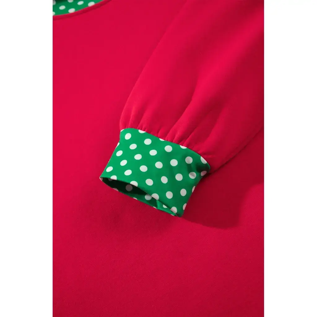 Racing Red Colorblock Polka Dot Contrast Trim Oversized Sweatshirt - Image 7