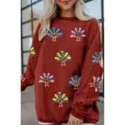 Racing Red Turkey Graphic Corded Baggy Sweatshirt