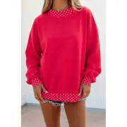 Red Colorblock Polka Dot Contrast Trim Oversized Sweatshirt